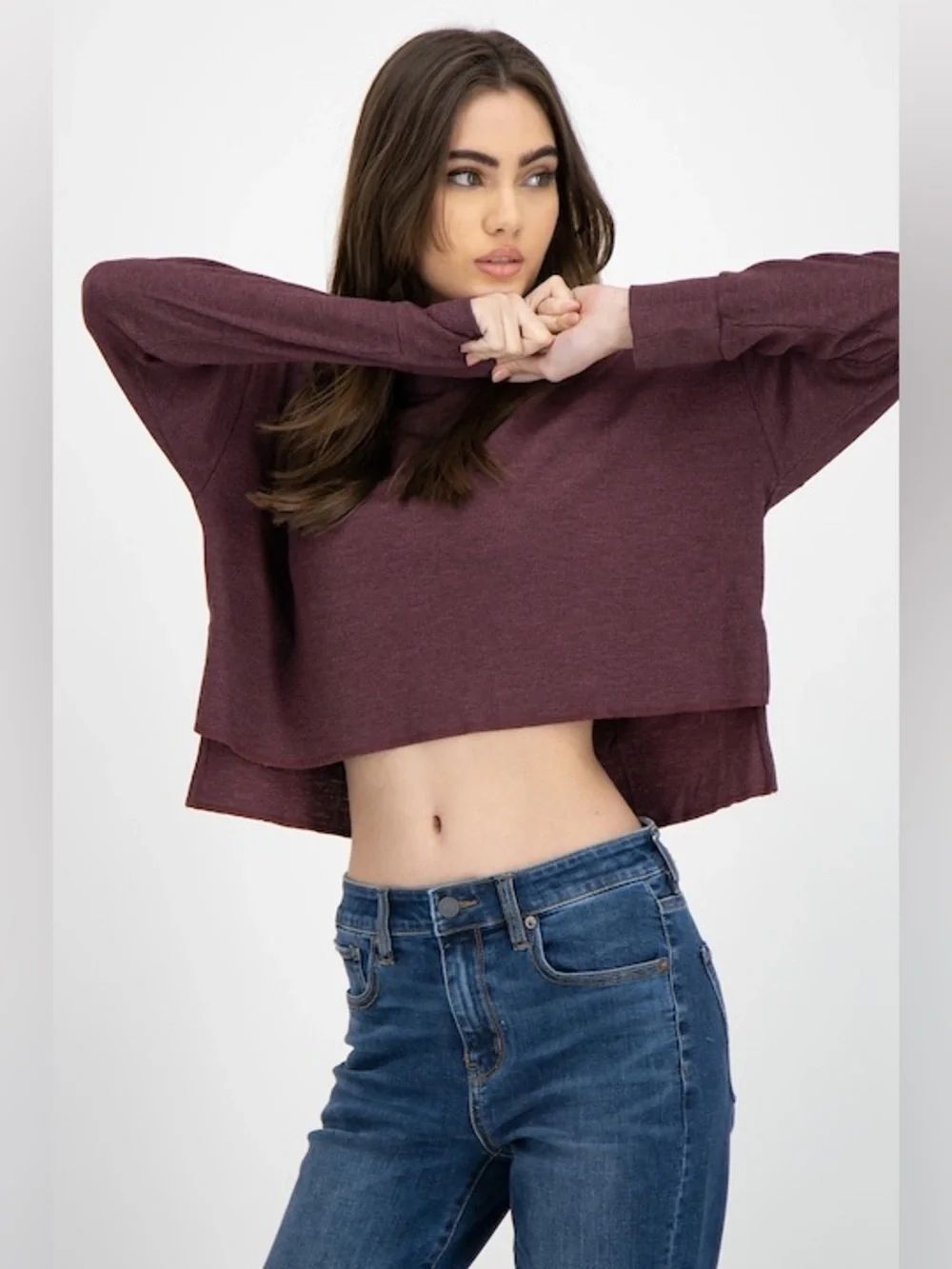 American Eagle Thermal Waffle Top Large Athleisure Purple Hi Lo
